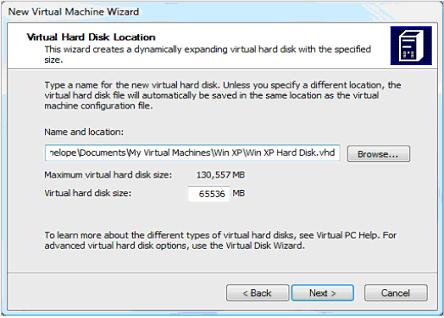 Virtual HArd Disk Location Setting